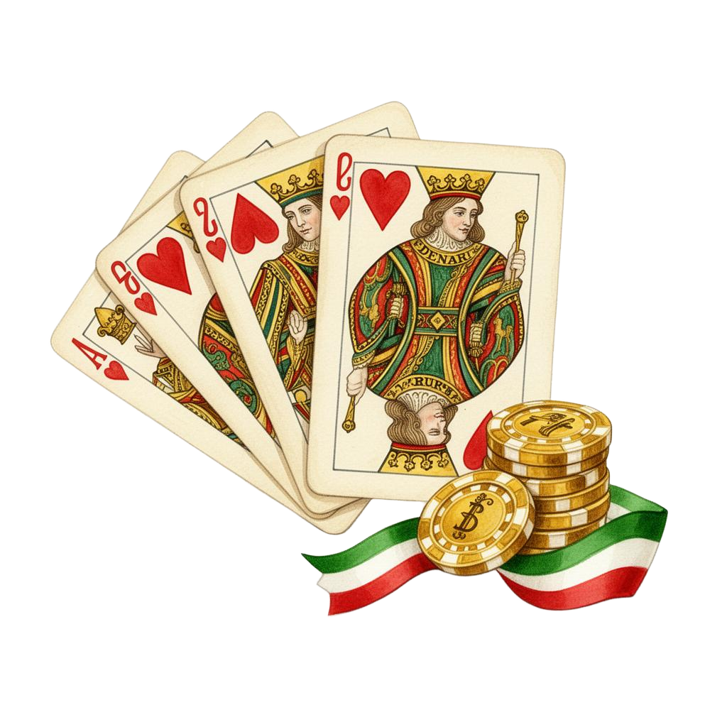 Carte da gioco italiane, fiches e nastro tricolore